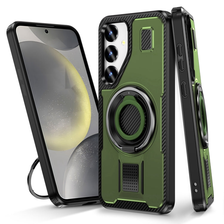 For Samsung Galaxy S25 5G Ring Holder Carbon Fiber PC Hybrid TPU Phone Case(Army Green) - Galaxy S25 5G Cases by PMC Jewellery | Online Shopping South Africa | PMC Jewellery | Buy Now Pay Later Mobicred