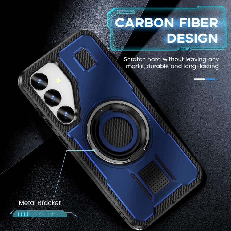 For Samsung Galaxy S25 5G Ring Holder Carbon Fiber PC Hybrid TPU Phone Case(Blue) - Galaxy S25 5G Cases by PMC Jewellery | Online Shopping South Africa | PMC Jewellery | Buy Now Pay Later Mobicred