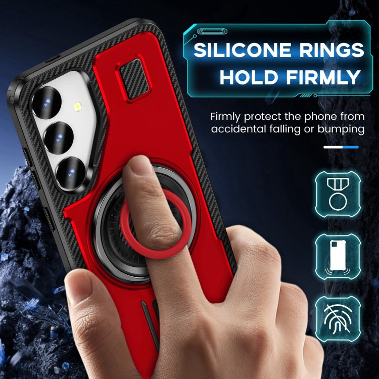 For Samsung Galaxy S25+ 5G Ring Holder Carbon Fiber PC Hybrid TPU Phone Case(Red) - Galaxy S25+ 5G Cases by PMC Jewellery | Online Shopping South Africa | PMC Jewellery | Buy Now Pay Later Mobicred