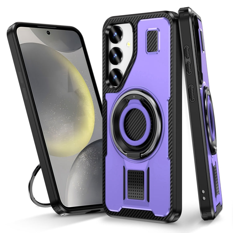 For Samsung Galaxy S25+ 5G Ring Holder Carbon Fiber PC Hybrid TPU Phone Case(Purple) - Galaxy S25+ 5G Cases by PMC Jewellery | Online Shopping South Africa | PMC Jewellery | Buy Now Pay Later Mobicred