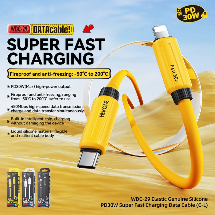 WK WDC-29 Elastic Genuine Silicone 1m PD30W Type-C to 8 Pin Fast Charging Data Cable(Black) - 2 in 1 Cable by WK | Online Shopping South Africa | PMC Jewellery | Buy Now Pay Later Mobicred