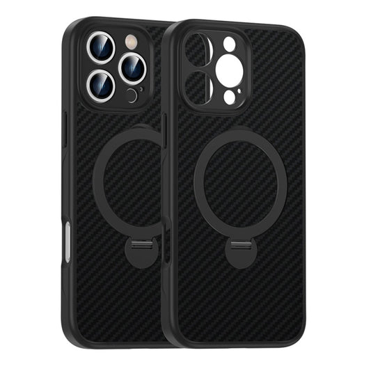 For iPhone 16 Pro Carbon Fiber MagSafe 360 Degree Rotating Holder Phone Case(Black) - iPhone 16 Pro Cases by PMC Jewellery | Online Shopping South Africa | PMC Jewellery | Buy Now Pay Later Mobicred