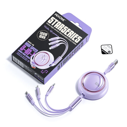 WK WDC-18 Star Series 1.2m 100W USB to 8 Pin / Type-C / Micro USB Retractable Data Cable(Purple) - Multifunction Cable by WK | Online Shopping South Africa | PMC Jewellery | Buy Now Pay Later Mobicred