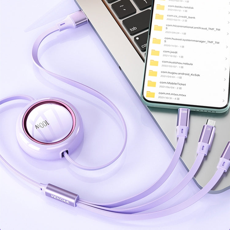 WK WDC-18 Star Series 1.2m 100W USB to 8 Pin / Type-C / Micro USB Retractable Data Cable(Purple) - Multifunction Cable by WK | Online Shopping South Africa | PMC Jewellery | Buy Now Pay Later Mobicred