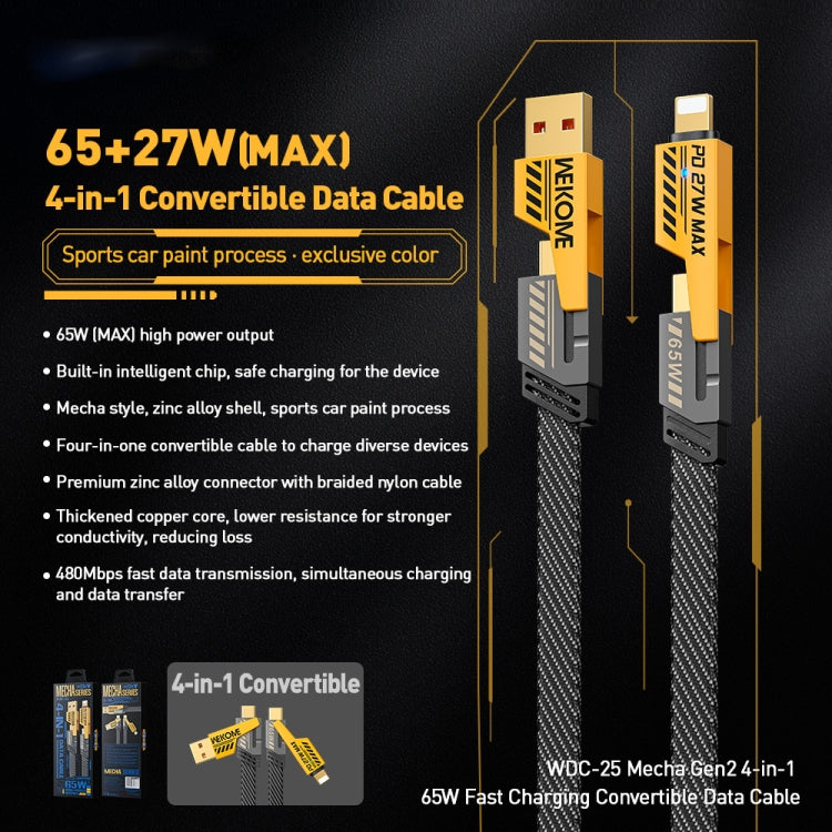 WK WDC-25 1.2m 65W USB / Type-C to Type-C / 8 Pin Converible Fast Charging Data Cable(Yellow) - Multifunction Cable by WK | Online Shopping South Africa | PMC Jewellery | Buy Now Pay Later Mobicred