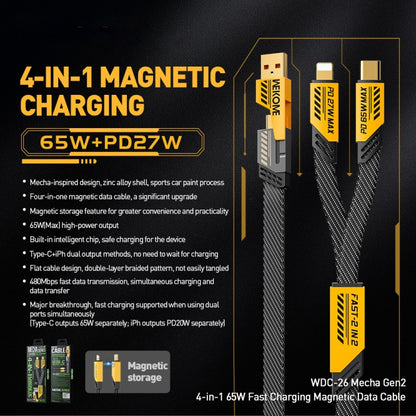 WK WDC-26 1.2m 65W USB / Type-C to Type-C / 8 Pin Magnetic Fast Charging Data Cable(Yellow) - Multifunction Cable by WK | Online Shopping South Africa | PMC Jewellery | Buy Now Pay Later Mobicred