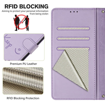 For Honor Magic6 Pro 5G Global Smile Embossing RFID Leather Phone Case(Light Purple) - Honor Cases by PMC Jewellery | Online Shopping South Africa | PMC Jewellery | Buy Now Pay Later Mobicred