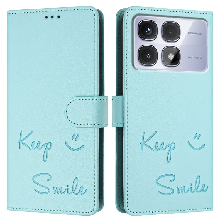 For Redmi K70 Ultra 5G Global Smile Embossing RFID Leather Phone Case(Mint Green) - Xiaomi Cases by PMC Jewellery | Online Shopping South Africa | PMC Jewellery | Buy Now Pay Later Mobicred