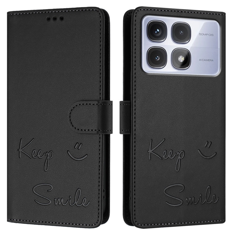 For Redmi K70 Ultra 5G Global Smile Embossing RFID Leather Phone Case(Black) - Xiaomi Cases by PMC Jewellery | Online Shopping South Africa | PMC Jewellery | Buy Now Pay Later Mobicred