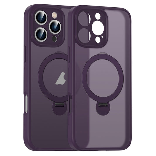 For iPhone 16 Pro Max Matte Texture 360 Degree Rotary Tone Holder MagSafe Phone Case(Dark Purple) - iPhone 16 Pro Max Cases by PMC Jewellery | Online Shopping South Africa | PMC Jewellery | Buy Now Pay Later Mobicred