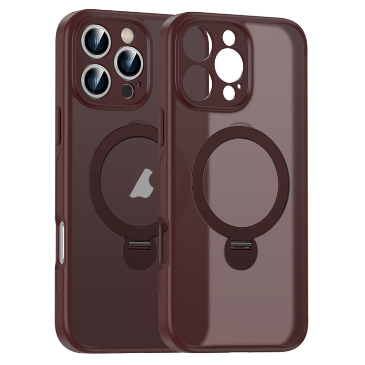 For iPhone 16 Pro Max Matte Texture 360 Degree Rotary Tone Holder MagSafe Phone Case(Plum Red) - iPhone 16 Pro Max Cases by PMC Jewellery | Online Shopping South Africa | PMC Jewellery | Buy Now Pay Later Mobicred