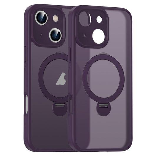 For iPhone 16 Plus Matte Texture 360 Degree Rotary Tone Holder MagSafe Phone Case(Dark Purple) - iPhone 16 Plus Cases by PMC Jewellery | Online Shopping South Africa | PMC Jewellery | Buy Now Pay Later Mobicred