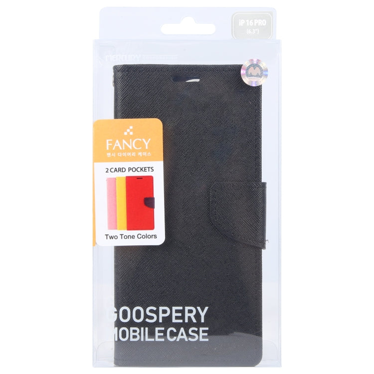 For iPhone 16 Pro GOOSPERY FANCY DIARY Cross Texture Leather Phone Case(Black) - iPhone 16 Pro Cases by GOOSPERY | Online Shopping South Africa | PMC Jewellery | Buy Now Pay Later Mobicred