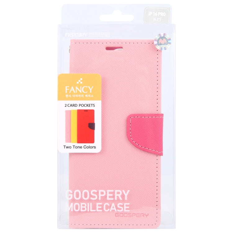 For iPhone 16 Pro GOOSPERY FANCY DIARY Cross Texture Leather Phone Case(Pink) - iPhone 16 Pro Cases by GOOSPERY | Online Shopping South Africa | PMC Jewellery | Buy Now Pay Later Mobicred