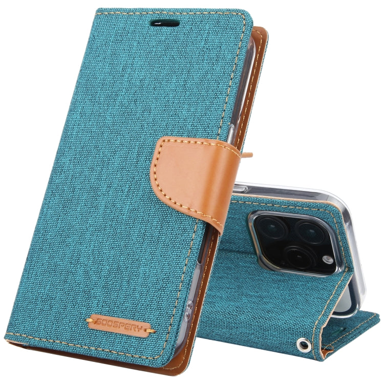 For iPhone 16 Pro GOOSPERY CANVAS DIARY Fabric Texture Flip Leather Phone Case(Green) - iPhone 16 Pro Cases by GOOSPERY | Online Shopping South Africa | PMC Jewellery | Buy Now Pay Later Mobicred