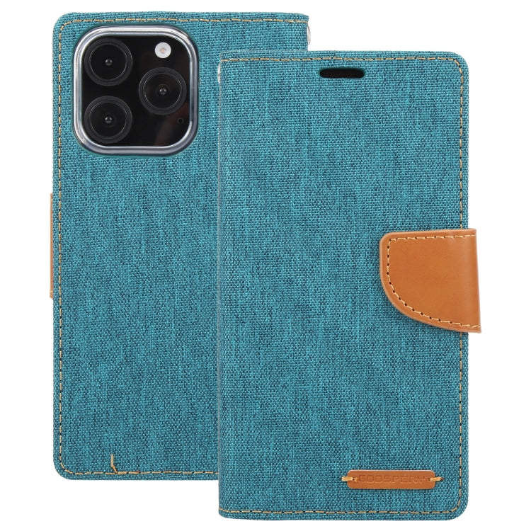 For iPhone 16 Pro GOOSPERY CANVAS DIARY Fabric Texture Flip Leather Phone Case(Green) - iPhone 16 Pro Cases by GOOSPERY | Online Shopping South Africa | PMC Jewellery | Buy Now Pay Later Mobicred