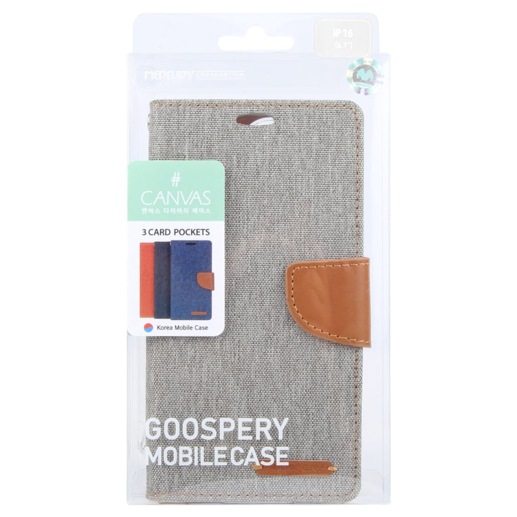 For iPhone 16 Plus GOOSPERY CANVAS DIARY Fabric Texture Flip Leather Phone Case(Grey) - iPhone 16 Plus Cases by GOOSPERY | Online Shopping South Africa | PMC Jewellery | Buy Now Pay Later Mobicred