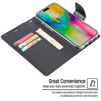 For iPhone 16 GOOSPERY CANVAS DIARY Fabric Texture Flip Leather Phone Case(Black) - iPhone 16 Cases by GOOSPERY | Online Shopping South Africa | PMC Jewellery | Buy Now Pay Later Mobicred