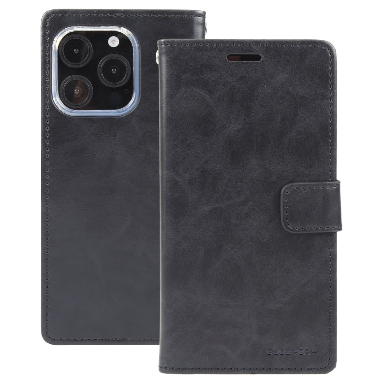 For iPhone 16 Pro GOOSPERY BLUE MOON Crazy Horse Texture Leather Phone Case(Black) - iPhone 16 Pro Cases by GOOSPERY | Online Shopping South Africa | PMC Jewellery | Buy Now Pay Later Mobicred