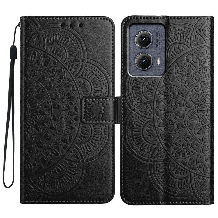 For Motorola Edge 2024 Flower Embossed Leather Phone Case(Black) - Motorola Cases by PMC Jewellery | Online Shopping South Africa | PMC Jewellery | Buy Now Pay Later Mobicred