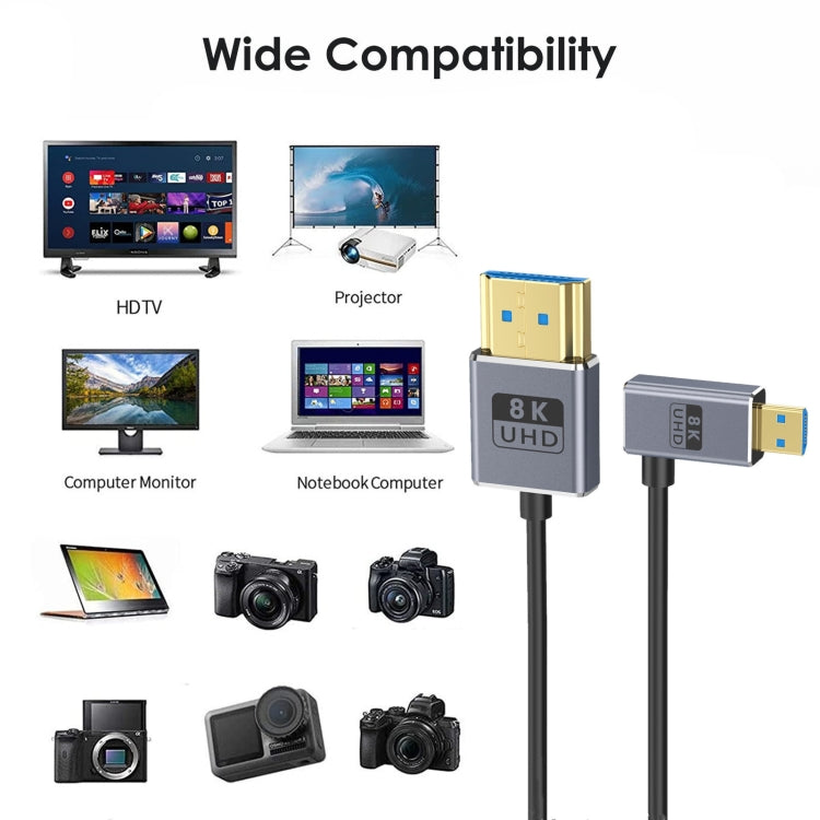30cm Coaxial Micro HDMI to HDMI 8K UHD 48Gbps Video Connection Cable, Style:Left Elbow - Cable by PMC Jewellery | Online Shopping South Africa | PMC Jewellery | Buy Now Pay Later Mobicred