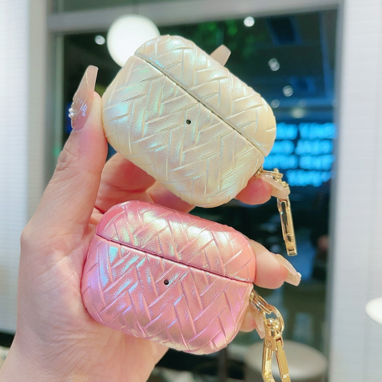 For AirPods 3 Colorful Weaving Texture Earbuds Box PC Case with Hook(White) - For AirPods 3 by PMC Jewellery | Online Shopping South Africa | PMC Jewellery | Buy Now Pay Later Mobicred