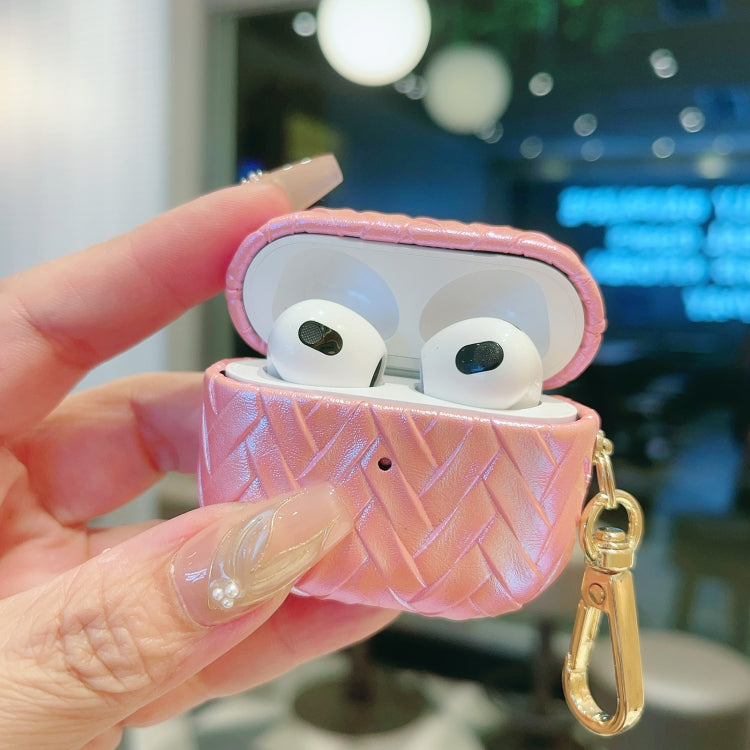 For AirPods 3 Colorful Weaving Texture Earbuds Box PC Case with Hook(White) - For AirPods 3 by PMC Jewellery | Online Shopping South Africa | PMC Jewellery | Buy Now Pay Later Mobicred