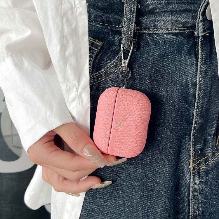 For AirPods Pro Fine Cloth Texture Earbuds Box PC Case with Hook(Pink) - For AirPods Pro by PMC Jewellery | Online Shopping South Africa | PMC Jewellery | Buy Now Pay Later Mobicred