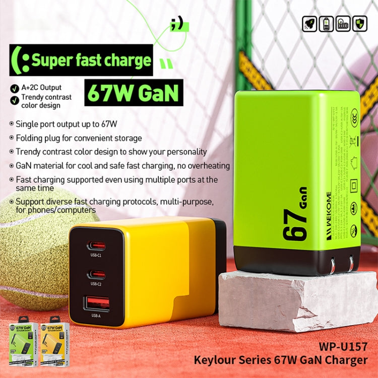 WK WP-U157 67W USB-C / Type-Cx2, USB GaN Fast Charger, Plug Type:EU Plug(Green) - free shipping - PMC TechLife - Order now!