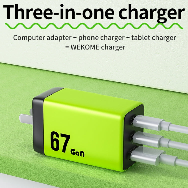 WK WP-U157 67W USB-C / Type-Cx2, USB GaN Fast Charger, Plug Type:EU Plug(Green) - free shipping - PMC TechLife - Order now!