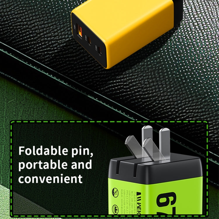 WK WP-U157 67W USB-C / Type-Cx2, USB GaN Fast Charger, Plug Type:EU Plug(Yellow) - free shipping - PMC TechLife - Order now!