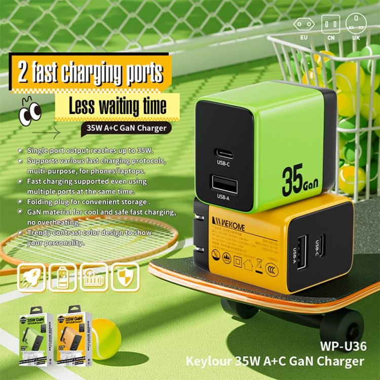 WK WP-U36 35W USB-C / Type-C, USB GaN Fast Charger, Plug Type:EU Plug(Green) - USB Charger by WK | Online Shopping South Africa | PMC TechLife | Buy Now Pay Later Mobicred