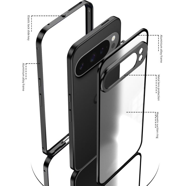 For Google Pixel 9 Pro XL Snap Buckle Metal Frame Frosted Phone Case(Silver) - Google Cases by PMC TechLife | Online Shopping South Africa | PMC TechLife | Buy Now Pay Later Mobicred