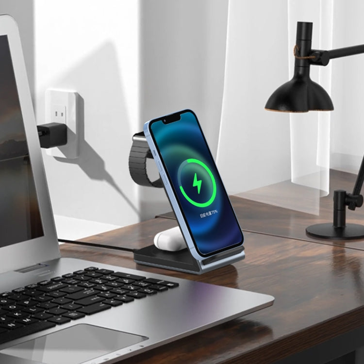 SW17 3 in 1 Metal Vertical Wireless Charger(Silver) - Wireless Charger by PMC Jewellery | Online Shopping South Africa | PMC Jewellery | Buy Now Pay Later Mobicred