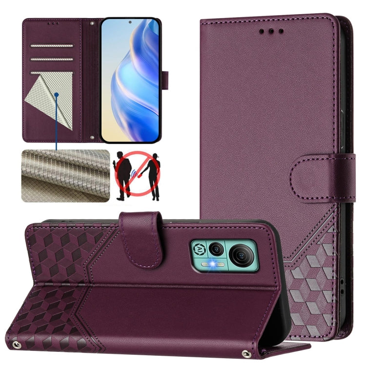 For Ulefone Note 14 Honeycomb Embossing RFID Leather Phone Case(Violet) - Ulefone Cases by PMC Jewellery | Online Shopping South Africa | PMC Jewellery | Buy Now Pay Later Mobicred