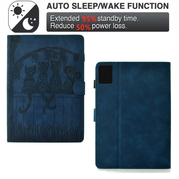 For Lenovo Tab M11 / Xiaoxin Pad 2024 Cats Embossed Leather Smart Tablet Case(Dark Blue) - free shipping - PMC Jewellery - Order now!