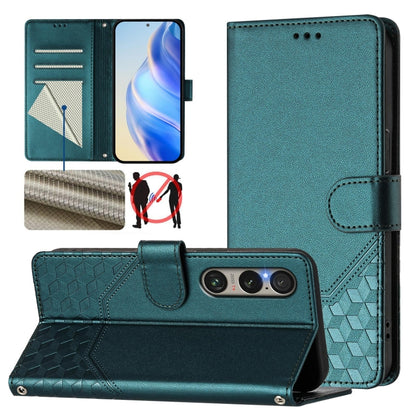 For Sony Xperia 1 VI 2024 Honeycomb Embossing RFID Leather Phone Case(Peacock Green) - Sony Cases by PMC Jewellery | Online Shopping South Africa | PMC Jewellery | Buy Now Pay Later Mobicred