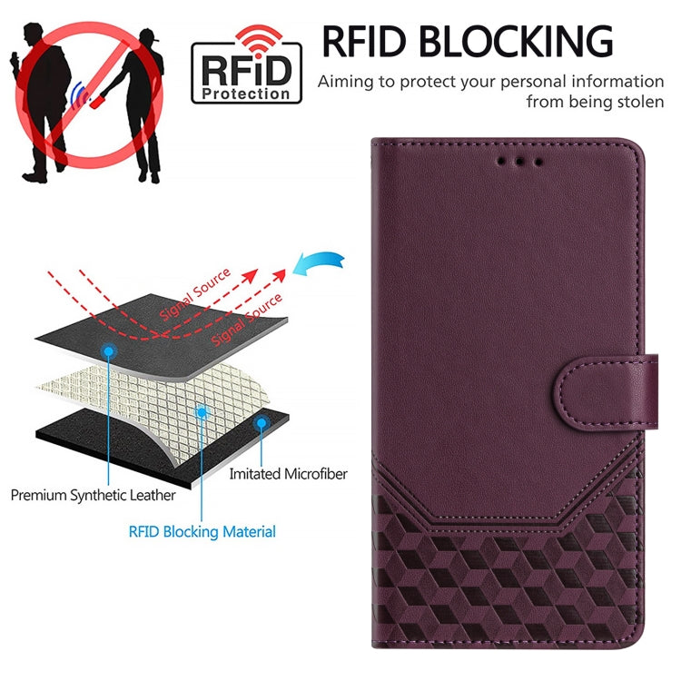 For Sony Xperia 5 VI 2024 Honeycomb Embossing RFID Leather Phone Case(Violet) - Sony Cases by PMC Jewellery | Online Shopping South Africa | PMC Jewellery | Buy Now Pay Later Mobicred