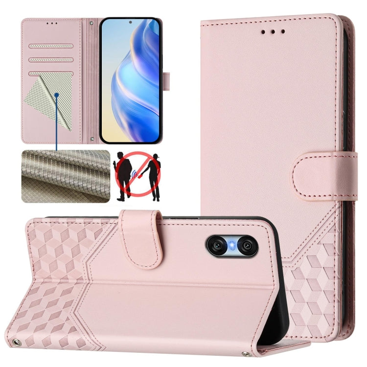 For Sony Xperia 10 VI 2024 Honeycomb Embossing RFID Leather Phone Case(Pink) - Sony Cases by PMC Jewellery | Online Shopping South Africa | PMC Jewellery | Buy Now Pay Later Mobicred