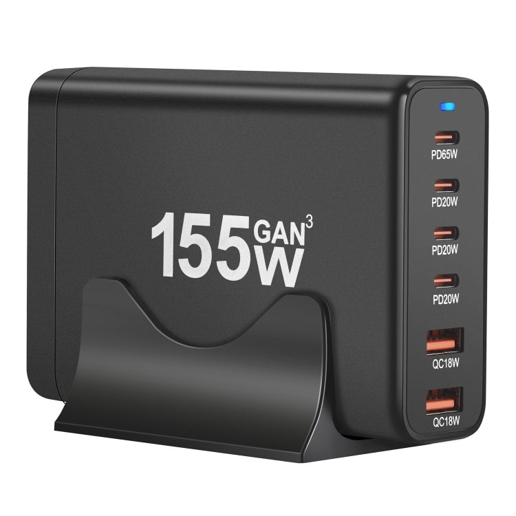 155W 4Type-C, 2USB 6-Ports Desktop Fast Charger, Plug Type:EU Plug(Black) - Multifunction Charger by PMC Jewellery | Online Shopping South Africa | PMC Jewellery | Buy Now Pay Later Mobicred