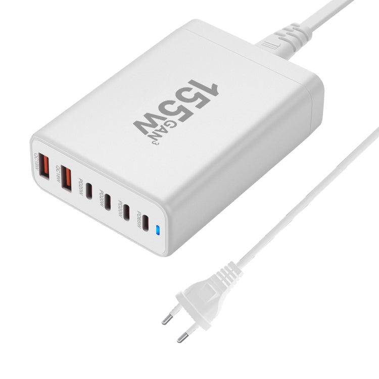 155W 4Type-C, 2USB 6-Ports Desktop Fast Charger, Plug Type:EU Plug(White) - Multifunction Charger by PMC Jewellery | Online Shopping South Africa | PMC Jewellery | Buy Now Pay Later Mobicred