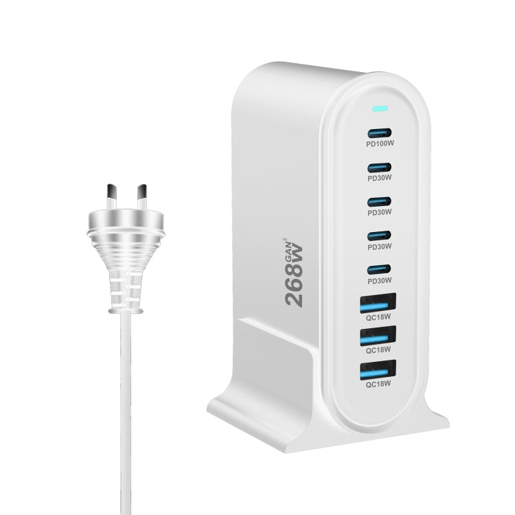 YMX-968 268W 5Type-C, 3USB 8-Ports Desktop Fast Charger, Plug Type:AU Plug(White) - Multifunction Charger by PMC Jewellery | Online Shopping South Africa | PMC Jewellery | Buy Now Pay Later Mobicred