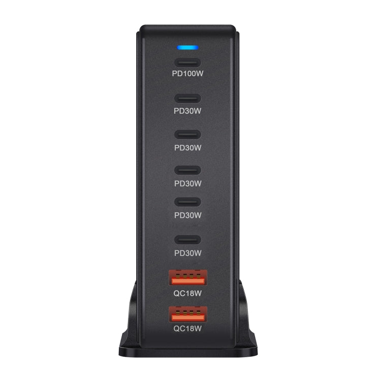 YMX-986 286W 6 Type-C, 2 USB 8-Ports Desktop Fast Charger, Plug Type:UK Plug(Black) - Multifunction Charger by PMC Jewellery | Online Shopping South Africa | PMC Jewellery | Buy Now Pay Later Mobicred