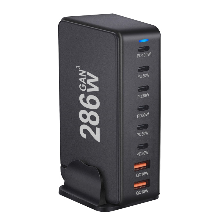 YMX-986 286W 6 Type-C, 2 USB 8-Ports Desktop Fast Charger, Plug Type:UK Plug(Black) - Multifunction Charger by PMC Jewellery | Online Shopping South Africa | PMC Jewellery | Buy Now Pay Later Mobicred