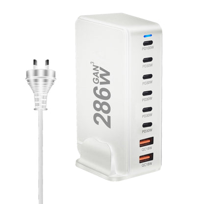 YMX-986 286W 6 Type-C, 2 USB 8-Ports Desktop Fast Charger, Plug Type:AU Plug(White) - Multifunction Charger by PMC Jewellery | Online Shopping South Africa | PMC Jewellery | Buy Now Pay Later Mobicred