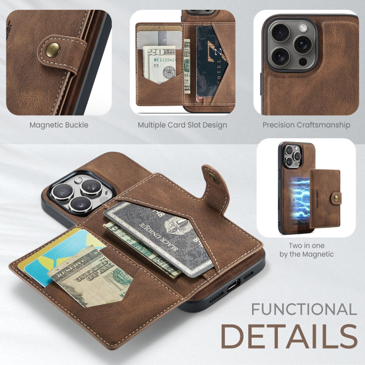 For iPhone 16 Pro JEEHOOD J01 Retro Magnetic Detachable Wallet Phone Case(Brown) - iPhone 16 Pro Cases by JEEHOOD | Online Shopping South Africa | PMC Jewellery | Buy Now Pay Later Mobicred