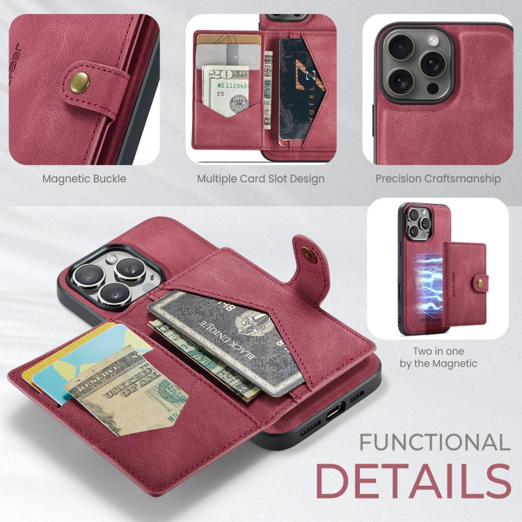 For iPhone 16 Pro JEEHOOD J01 Retro Magnetic Detachable Wallet Phone Case(Red) - iPhone 16 Pro Cases by JEEHOOD | Online Shopping South Africa | PMC Jewellery | Buy Now Pay Later Mobicred