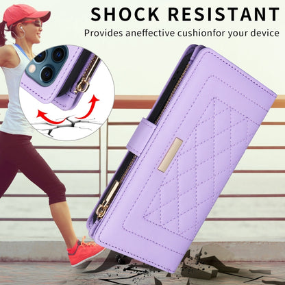 For iPhone 16 Pro Crossbody Zipper Wallet Rhombus Leather Phone Case(Purple) - iPhone 16 Pro Cases by PMC Jewellery | Online Shopping South Africa | PMC Jewellery | Buy Now Pay Later Mobicred