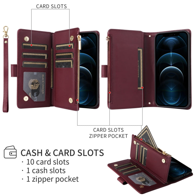 For iPhone 16 Crossbody Zipper Wallet Rhombus Leather Phone Case(Wine Red) - iPhone 16 Cases by PMC Jewellery | Online Shopping South Africa | PMC Jewellery | Buy Now Pay Later Mobicred