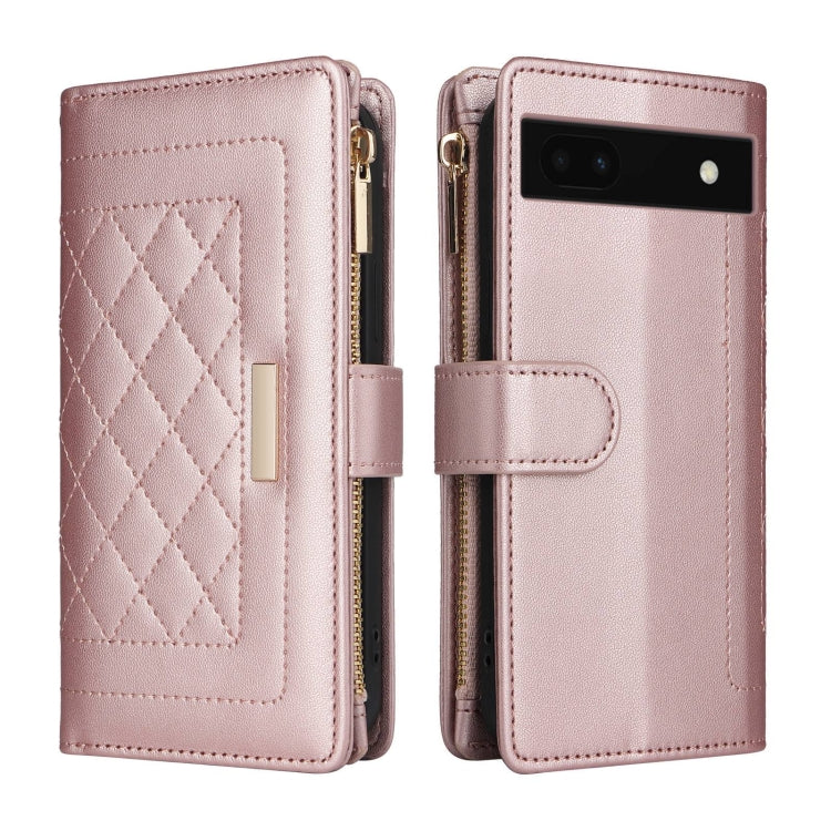 For Google Pixel 7a Crossbody Zipper Wallet Rhombus Leather Phone Case(Rose Gold) - Google Cases by PMC TechLife | Online Shopping South Africa | PMC TechLife | Buy Now Pay Later Mobicred